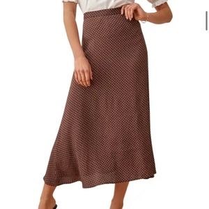 Reformation Bea Midi Skirt in brown polka dot